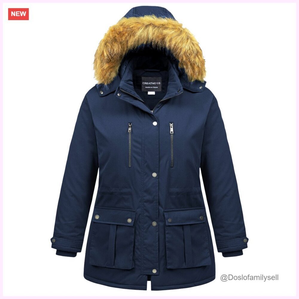 Plus Size Winter Puffer Jacket Waterproof Parka with Detachable Fur Hood